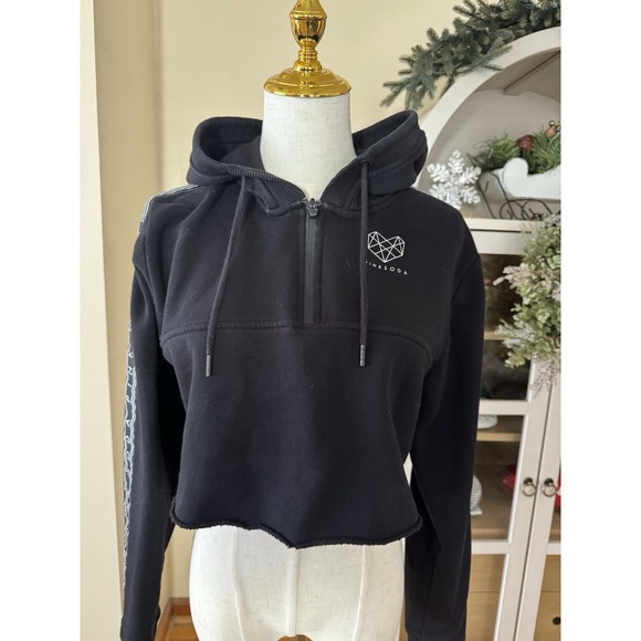 Pink Soda Tops - Pink Soda Sport Hoodie Womens Medium Black Cropped Pullover Logo Sleeves